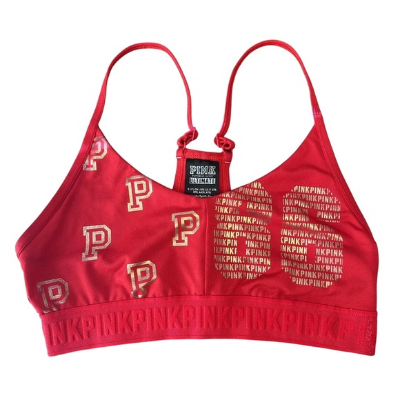 Victoria's Secret PINK Other - Victoria's Secret PINK Ultimate Red Gold Logo Lightly Lined Sports Bra Medium